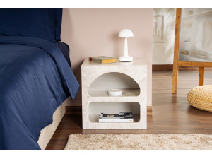 Comodino in legno "Lorin" 50 x 40 x 50 cm - marmo travertino 2