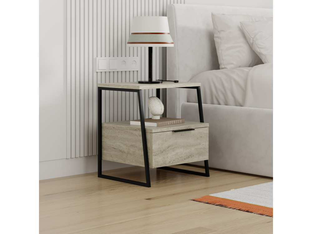 Comodino in legno "Pal" - 45 x 40 x 50 cm - Travertino