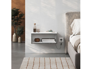 Comodino in legno "Brik" con illuminazione LED - 45 x 30 x 18 cm - Bianco 2