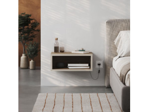 Comodino in legno "Brik" con luce LED - 45 x 30 x 18 cm - Marrone 2