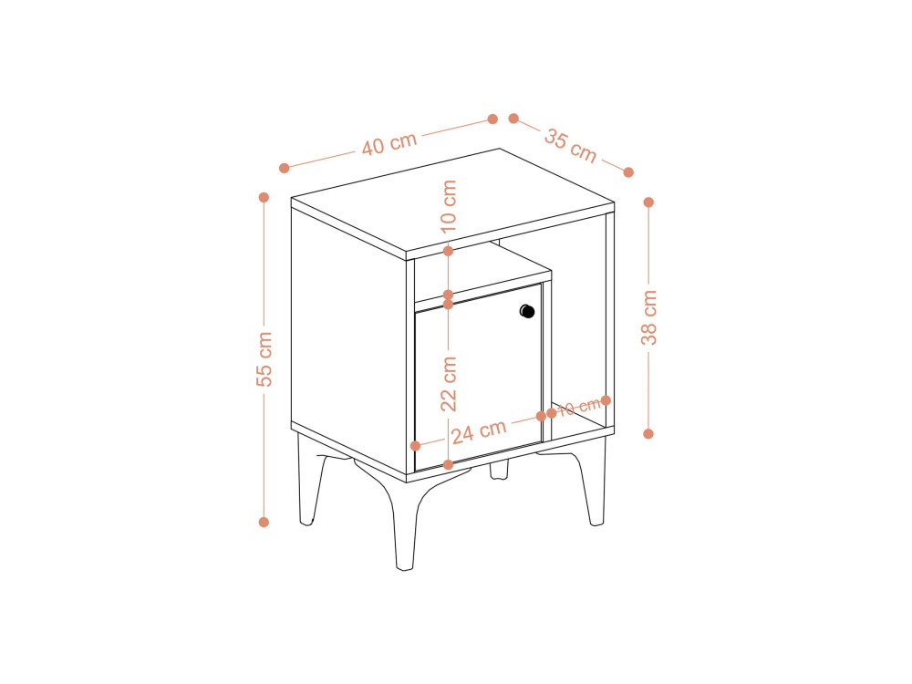 Comodino in legno "Nuno" - 40 x 35 x 55 cm - Beige