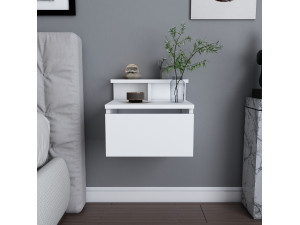 Comodino da parete in legno "Alice" - 40 x 32 x 35 cm - Bianco 2