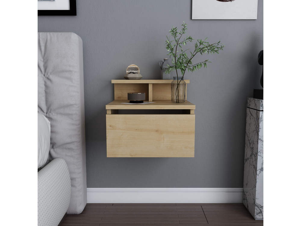 Comodino da parete in legno "Alice" - 40 x 32 x 35 cm - Beige