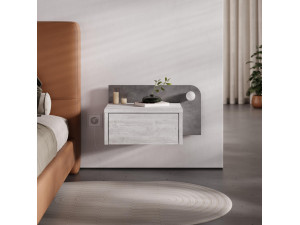 Comodino "Dotta" con lampadina in legno - 52 x 30 x 28 cm - Grigio 2