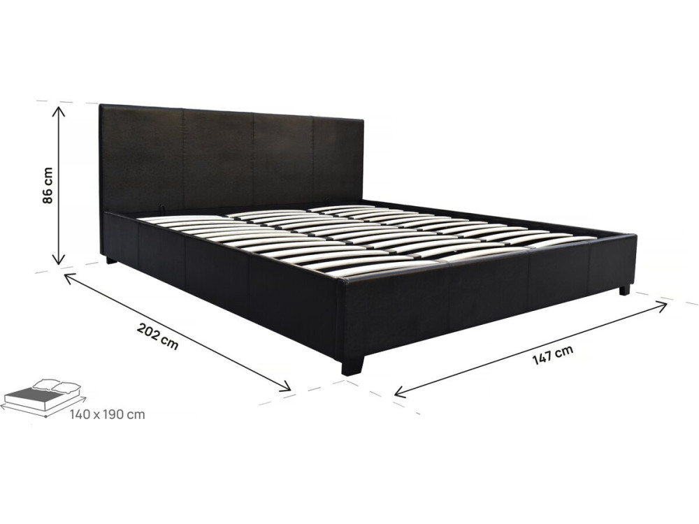 Letto doppio con contenitore "Carla" - Nero - 140 x 190 cm