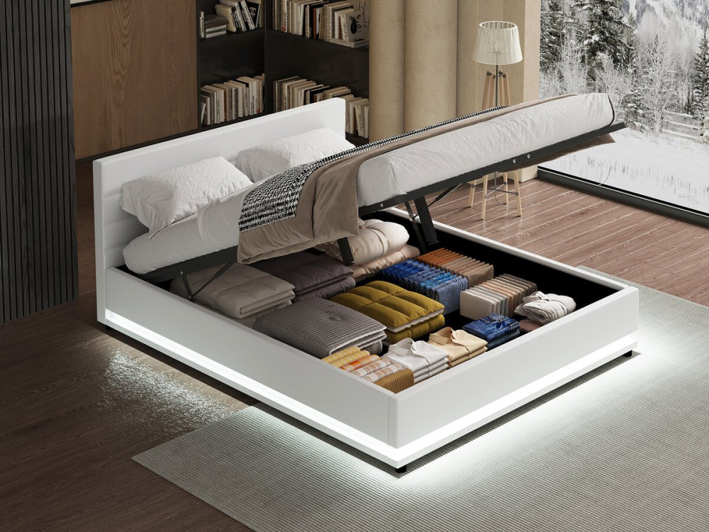 Letto LED con contenitore "Anastasia" - 180 x 200 cm - Bianco