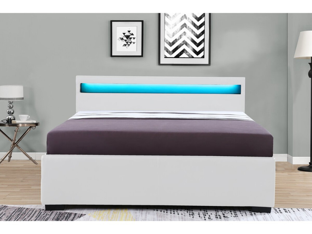 Letto con LED "Nico" - 140 × 190 cm - Bianco