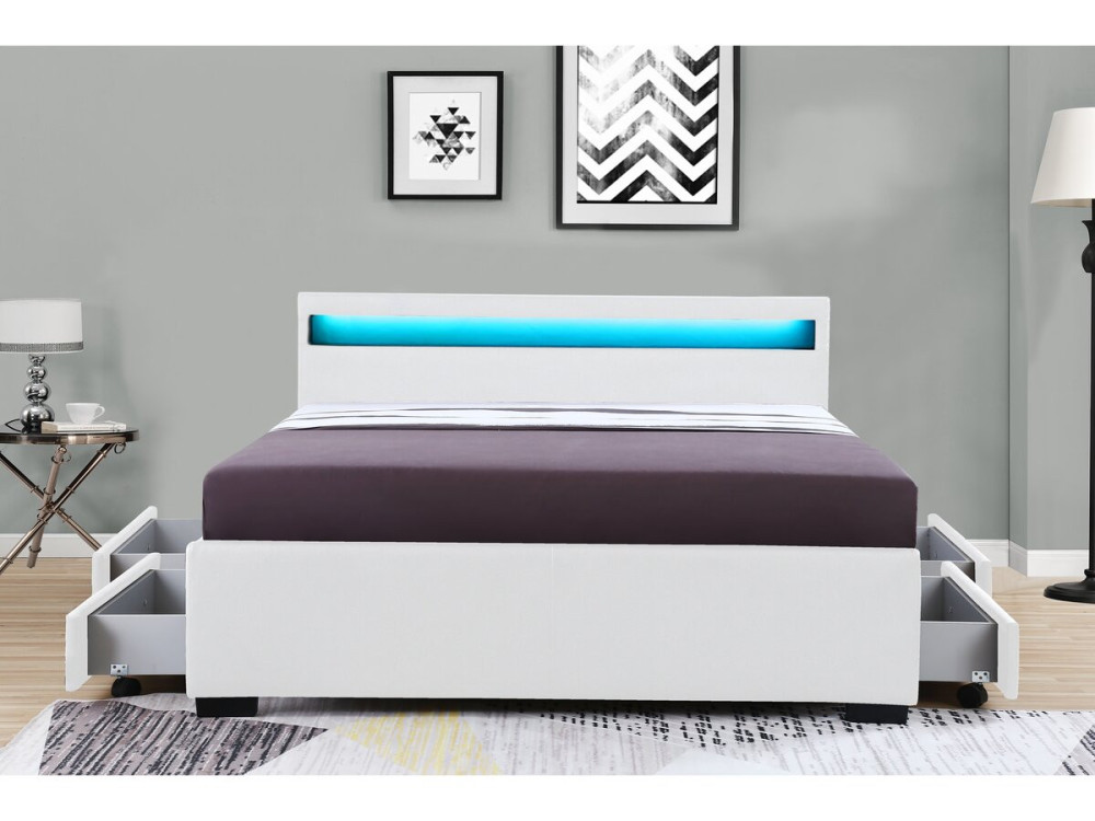 Letto con LED "Nico" - 140 × 190 cm - Bianco