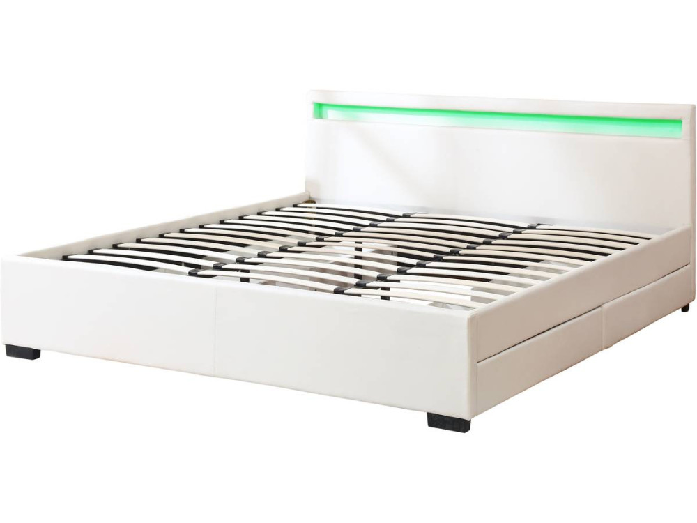 Letto matrimoniale a LED "Nico" - 180 x 200 cm - Bianco