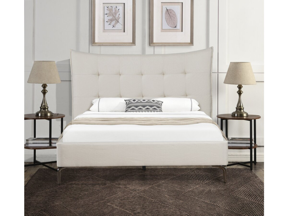 Letto matrimoniale in tessuto imbottito "Aspen" da 140 x 190 cm - Beige