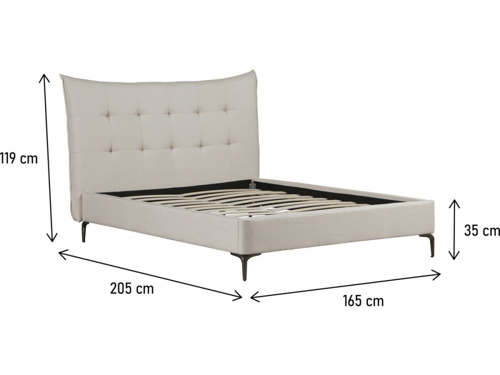 Letto matrimoniale in tessuto imbottito "Aspen" da 140 x 190 cm - Beige