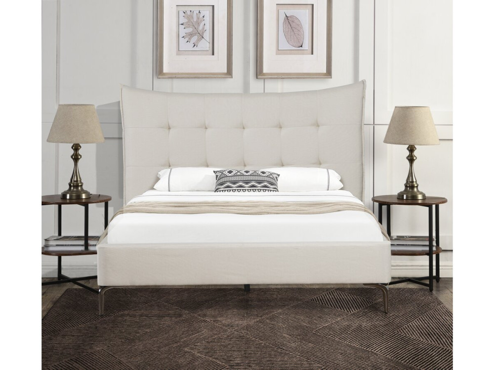 Letto matrimoniale in tessuto imbottito "Aspen" da 160 x 200 cm - Beige
