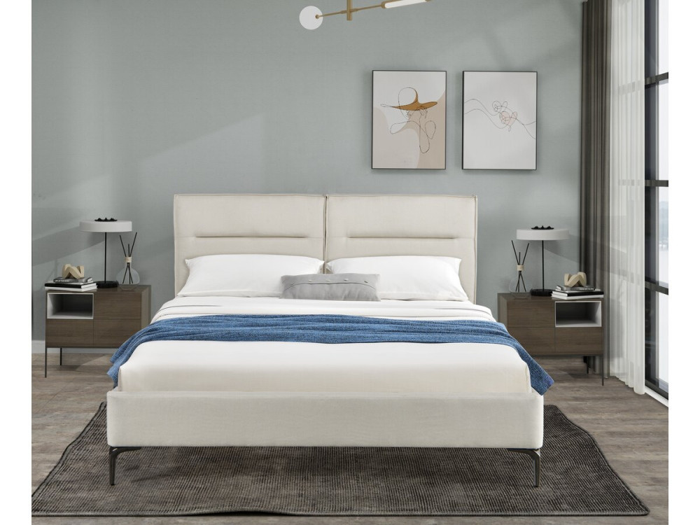 Letto matrimoniale in tessuto di design "Moritz" - 140 x 190 cm - Beige