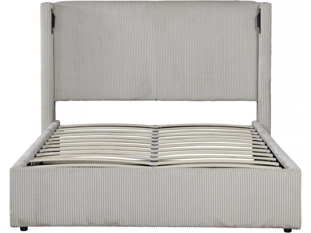 Letto matrimoniale in velluto a coste con cassettiera integrata e lampada "Cortina" - 160 x 200 cm - Beige