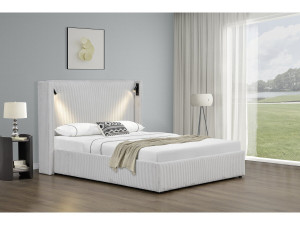 Letto matrimoniale in velluto a coste con cassettiera integrata e lampada "Cortina" - 140 x 190 cm - Beige 2
