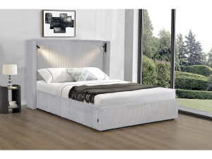 Letto matrimoniale in velluto a coste con cassettiera integrata e lampada "Cortina" - 160 x 200 cm - Grigio 2