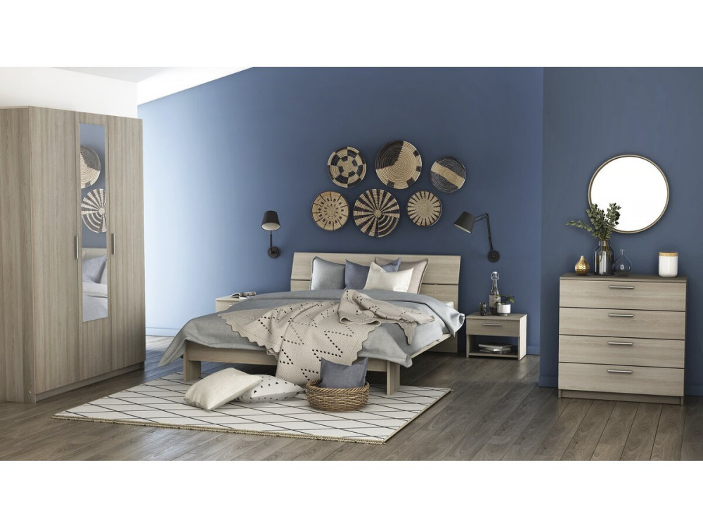 Lit Double en bois "Pricy" - 140 x 200 cm - Beige