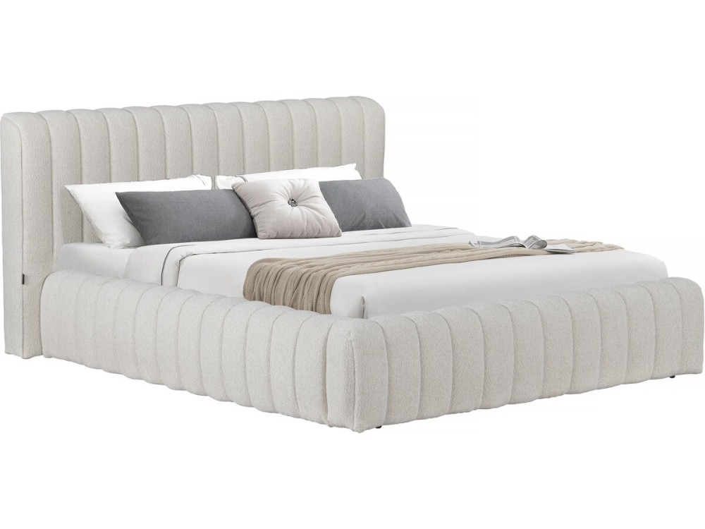 Letto matrimoniale in tessuto "Tignes" con contenitore - 160 x 200 cm - Beige