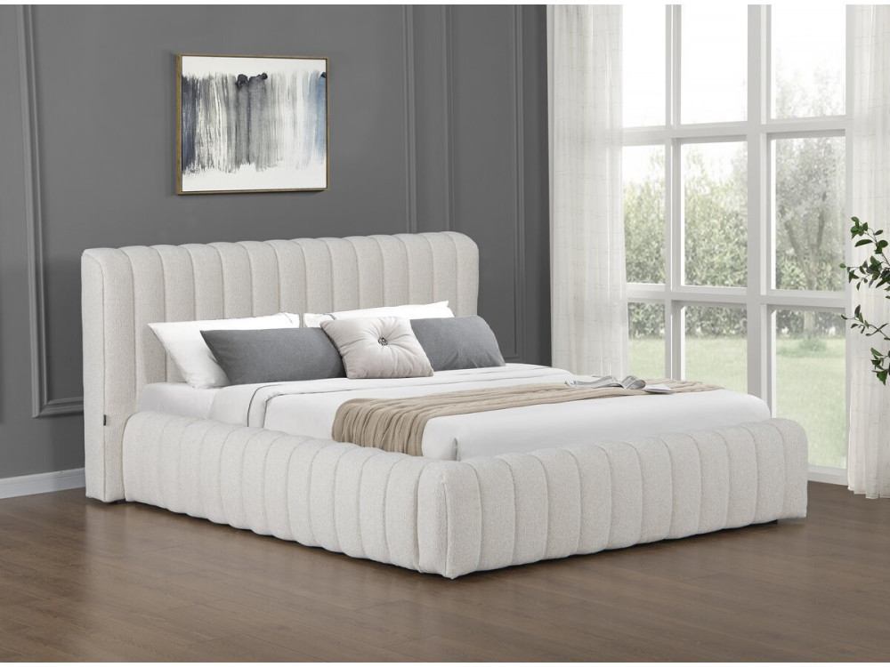 Letto matrimoniale in tessuto "Tignes" con contenitore - 160 x 200 cm - Beige