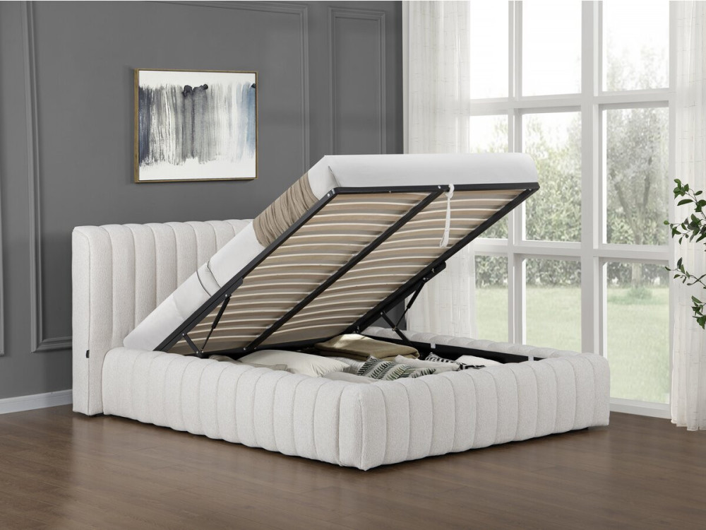 Letto matrimoniale in tessuto "Tignes" con contenitore - 160 x 200 cm - Beige