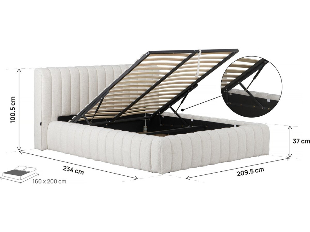 Letto matrimoniale in tessuto "Tignes" con contenitore - 160 x 200 cm - Beige
