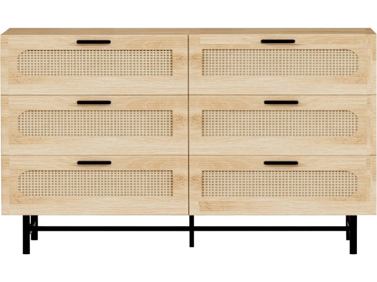 Cassettiera "Harrison" in legno e giunco ??- 120 x 40 x 75 cm - Beige