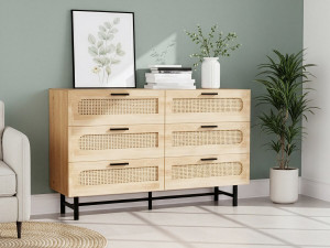 Cassettiera "Harrison" in legno e giunco ??- 120 x 40 x 75 cm - Beige 2