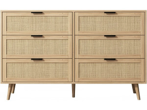 Cassettiera "Preston" in legno e giunco ??- 120 x 40 x 75 cm - Beige