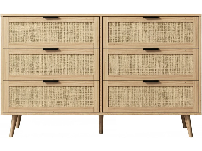 Cassettiera "Preston" in legno e giunco ??- 120 x 40 x 75 cm - Beige