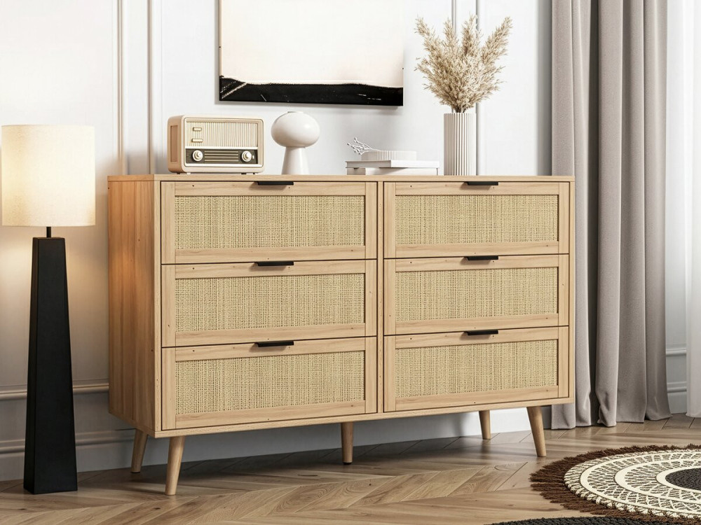 Cassettiera "Preston" in legno e giunco ??- 120 x 40 x 75 cm - Beige
