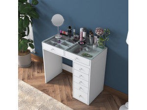 Comodino "Soma" con cassetti in legno incorporati - 90 x 44 x 80 cm - Bianco 2