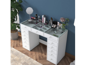 Comodino "Sina" con cassetti in legno incorporati - 120 x 44 x 80 cm - Bianco 2