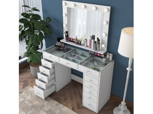Comodino "Baria" con specchio in legno - 120 x 44 x 80 cm - Bianco 2