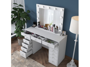 Comodino "Sirma" con specchio in legno - 120 x 44 x 82 cm - Bianco 2