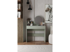 Comodino "Harmony Mini Round" con specchio in legno - 90 x 40 x 133 cm - Verde 2