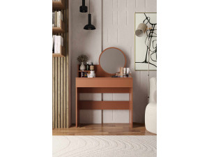 Comodino "Harmony Mini Round" con specchio in legno - 90 x 40 x 133 cm - Terracotta 2