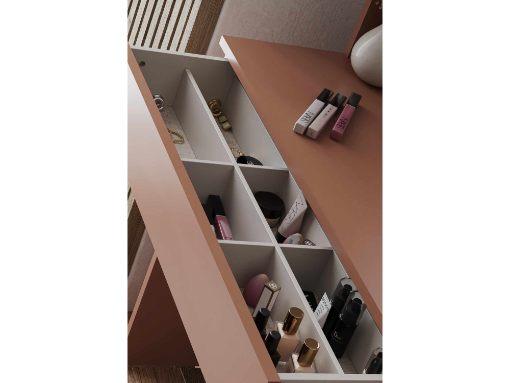 Comodino "Harmony Mini Round" con specchio in legno - 90 x 40 x 133 cm - Terracotta