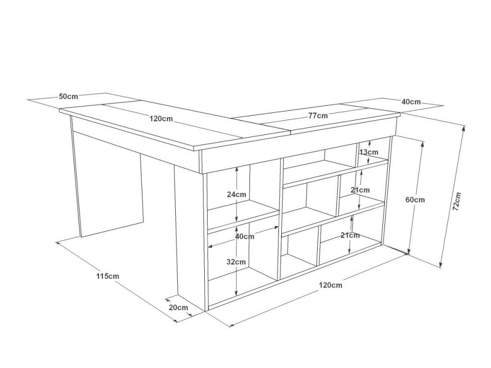 Scrivania in legno "CT5" - 129 x 120 x 72 cm - Pino atlantico bianco