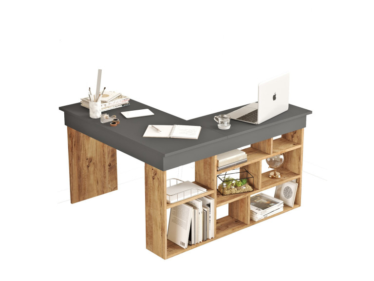 Scrivania in legno "CT5" - 129 x 120 x 72 cm - Pino Atlantico Antracite