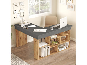 Scrivania in legno "CT5" - 129 x 120 x 72 cm - Pino Atlantico Antracite 2