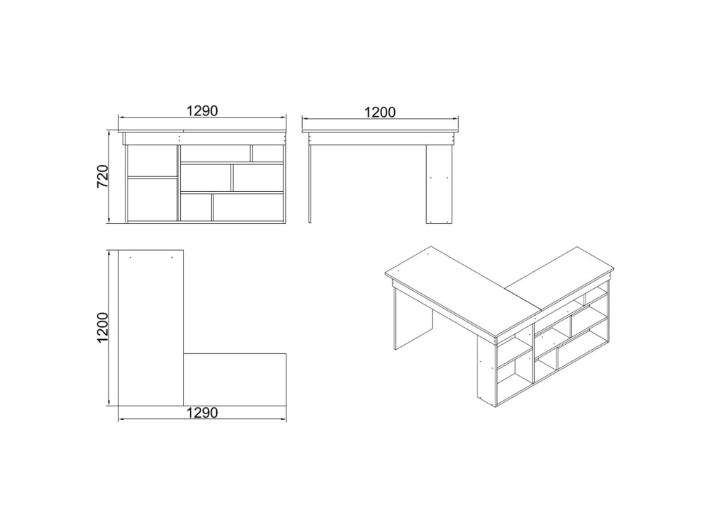 Scrivania in legno "CT5" - 129 x 120 x 72 cm - Pino Atlantico Antracite