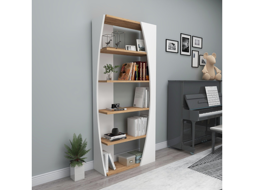 Libreria in legno "Selge" - 63 x 23 x 150 cm - Pino Atlantico Bianco