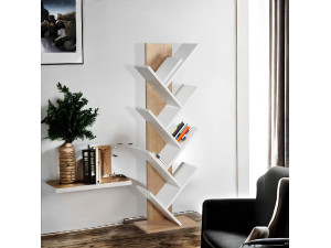 Libreria in legno "Tuval 066" - 46 x 22 x 129 cm - Rovere, Bianco 2