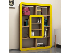 Libreria in legno "Orkide" - 108 x 21 x 140 cm - Noce, Giallo 2