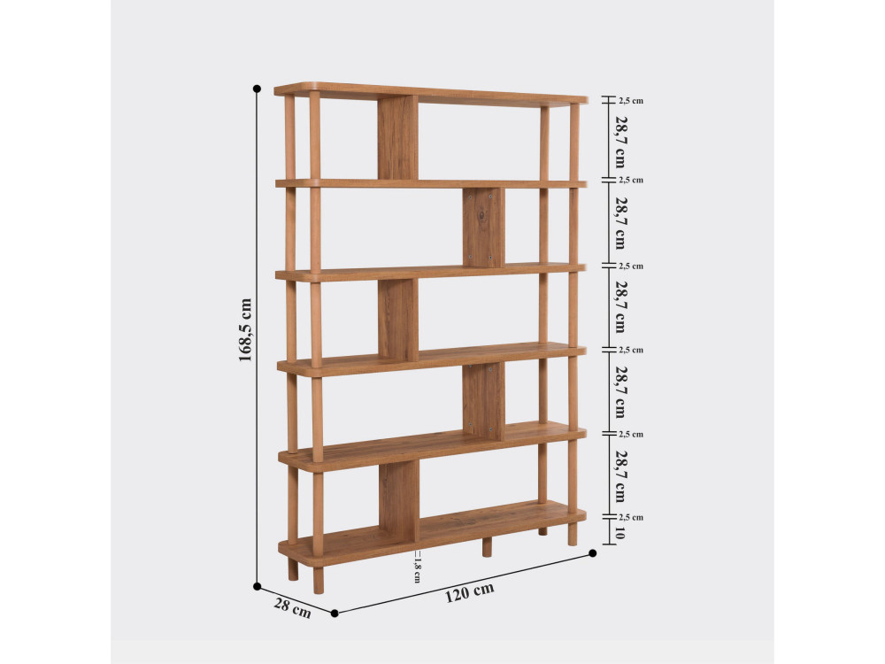 Libreria in legno "Meta" - 120 x 28 x 168 cm - Marrone