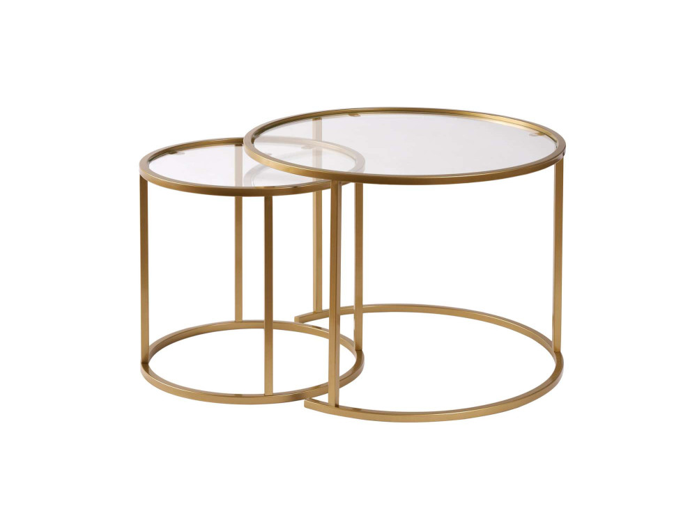Set di 2 tavolini in metallo "Aurum" - 60 x 60 x 43 cm - Oro trasparente