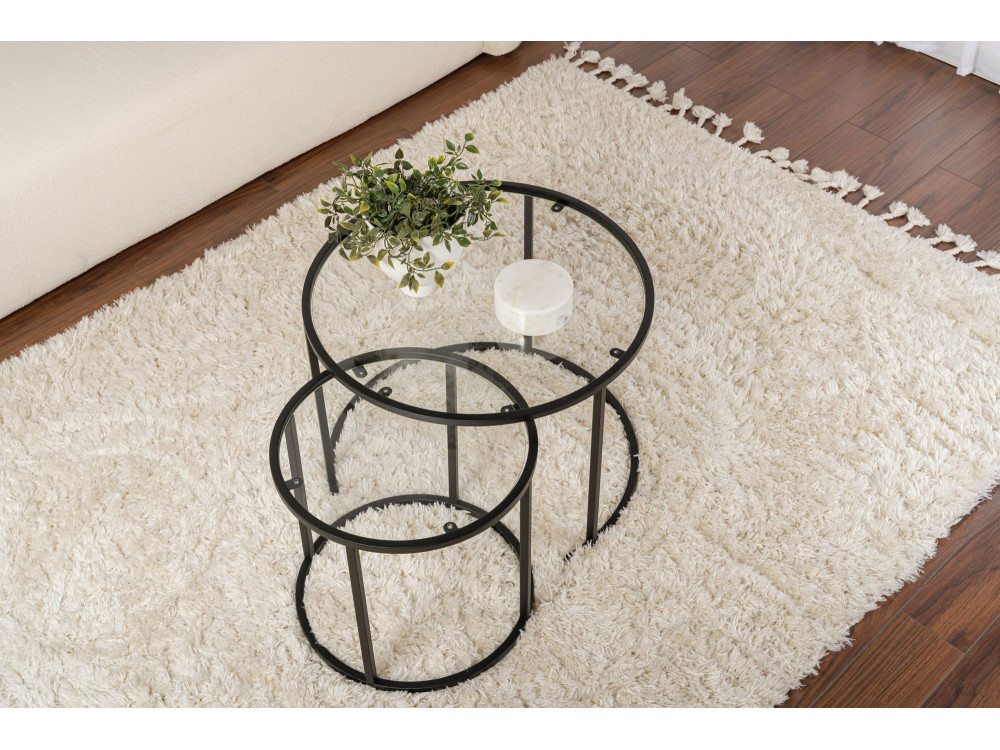 Set di 2 tavolini in metallo "Aurum" - 60 x 60 x 43 cm - Nero trasparente