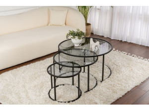 Set di 3 tavolini in metallo "Aurum" - 80 x 80 x 43 cm - Nero Grigio 2