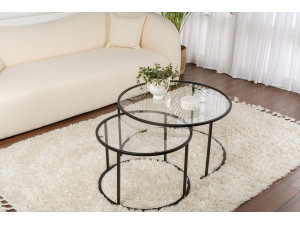 Set di 2 tavolini da caffè in metallo "Aurum" - 80 x 80 x 43 cm - Nero/Trasparente 2