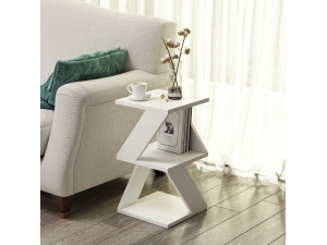 Tavolino laterale in legno "Albeni" - 30 x 30 x 50 cm - Bianco 2